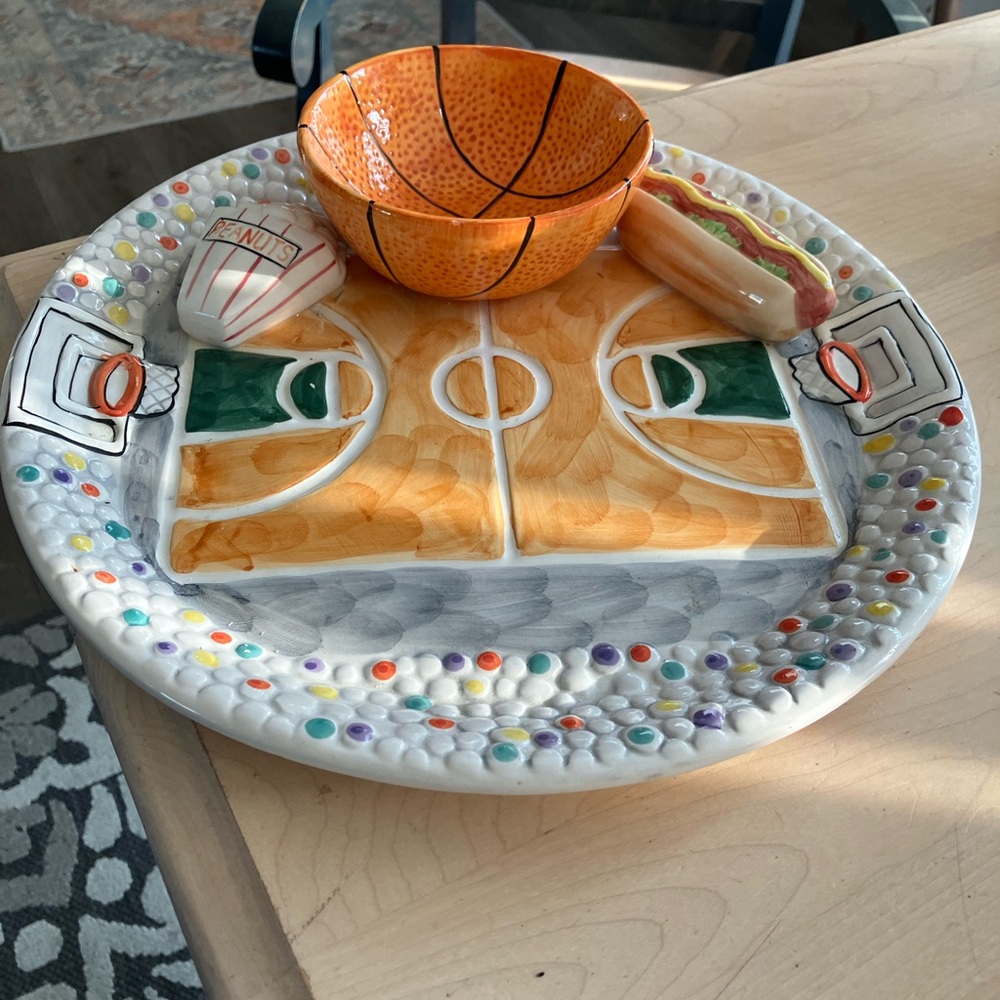 World Bazaars Inc Basketball Game Day Chip and Dip Ceramic Tray Platter